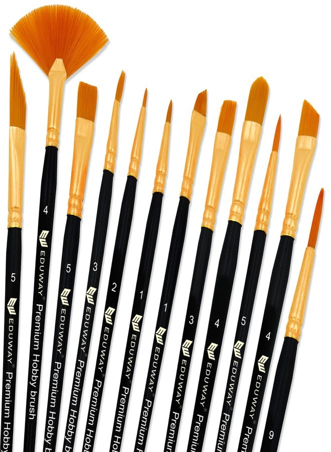 Eduway Painting Brush Set of 12 | Professional Artist Brushes with Rounded Pointed Tips | Suitable for Acrylic, Watercolor, Gouache | Ideal for Beginners, Students, Artists & Hobbyists - Image 1